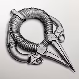 scissors have spiraled handles that are holding wire