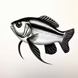 a black and white drawing of a fish