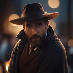 man with beard in coat and hat poses for camera