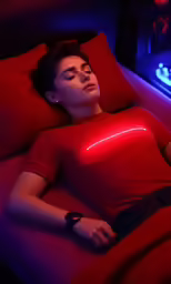 a young woman laying down on the couch, sleeping