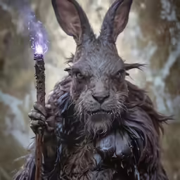 a creature with a staff in a scene
