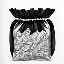 a drawssack with beads and black satin