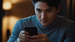 a man is looking at a cell phone