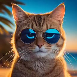 a cat with glasses looking at the camera