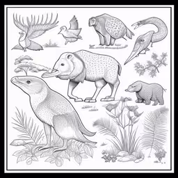 an art print depicting different animals and birds