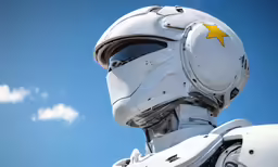 a robot looking directly into the sky, with its eyes open
