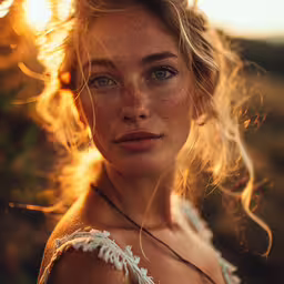 a beautiful young lady with freckles on her head,a woman in a white top and freckled hair