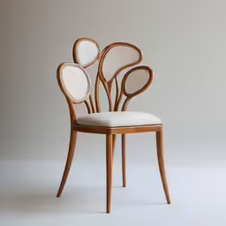 the back side of a chair made from caned wood and a white cushion