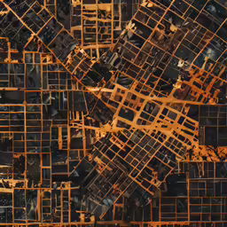 this is a cityscape with buildings and brown lines