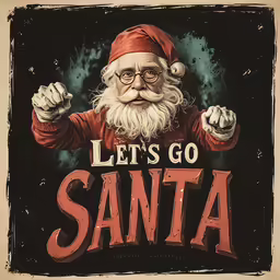 a santa holding his fist up in a sign