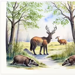 animals that are walking around some grass