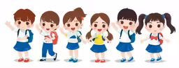 a group of different children in school uniforms
