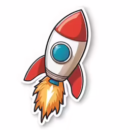 a sticker on a white background showing a rocket ship