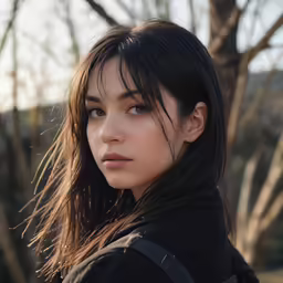a beautiful young asian lady in a black coat