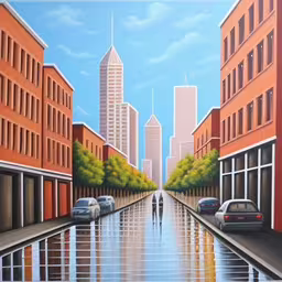a painting of a person walking through the rain