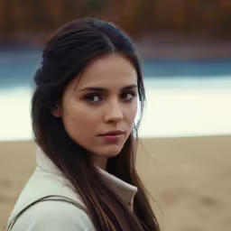 a young woman with long hair and a turtle neck sweater