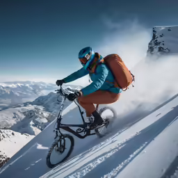 a person in winter clothing rides on a mountain bike