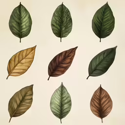 different types of leaves on a white background