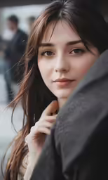 a woman in the street posing for a photograph