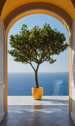 a potted plant in a pot under a bridge