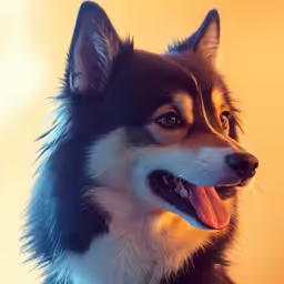 a black and white dog with orange spots