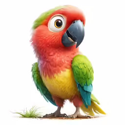 a colorful bird with big eyes and a short beak