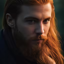 an artistic photograph of a man with long red hair