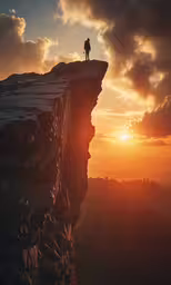 a person is standing on the edge of a cliff