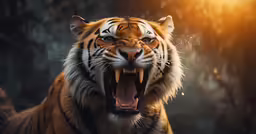 an angry tiger is roaring at the camera