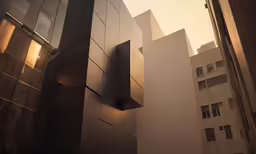 the exterior of an office building near tall buildings