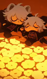 two small anime dolls laying on top of each other