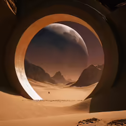 the view from inside the martian planet to the moon and mountains