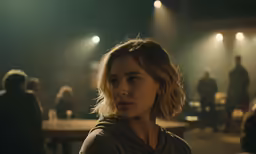 there is a woman standing in a dark room