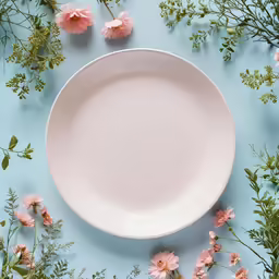 a white dish with flowers on it