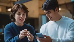 a couple of people that are standing up with cellphones