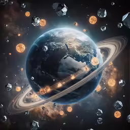 an illustration of a planet in the middle of some diamonds