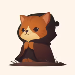 the little fox wearing a scarf and sitting on top of grass