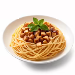 a pasta dish with a leaf on top of it