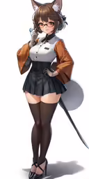 anime girl wearing a short skirt with cat ears and tail