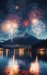 colorful fireworks light up the sky over a body of water