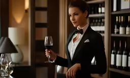 a woman holding up a glass of wine