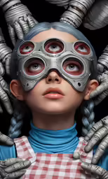 a woman wearing some hands holding up her eyes