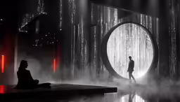 a man is standing in the fog and looking away