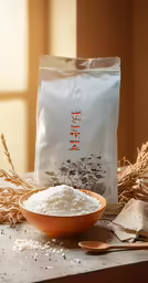 a cup of tea next to a white rice mix