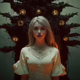 there is a woman that is standing in front of a tree