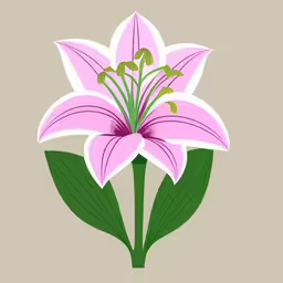 there is a pink flower with green leaves,the flower is on the sticker with no petals