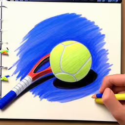 a person is drawing a ball and tennis racket