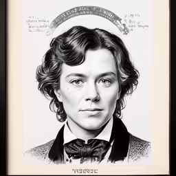 a man with a bow tie in front of a portrait