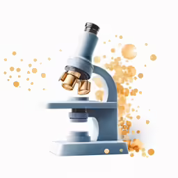 a gold - colored microscope microscope against a white background