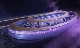 the large machine has purple lights on it